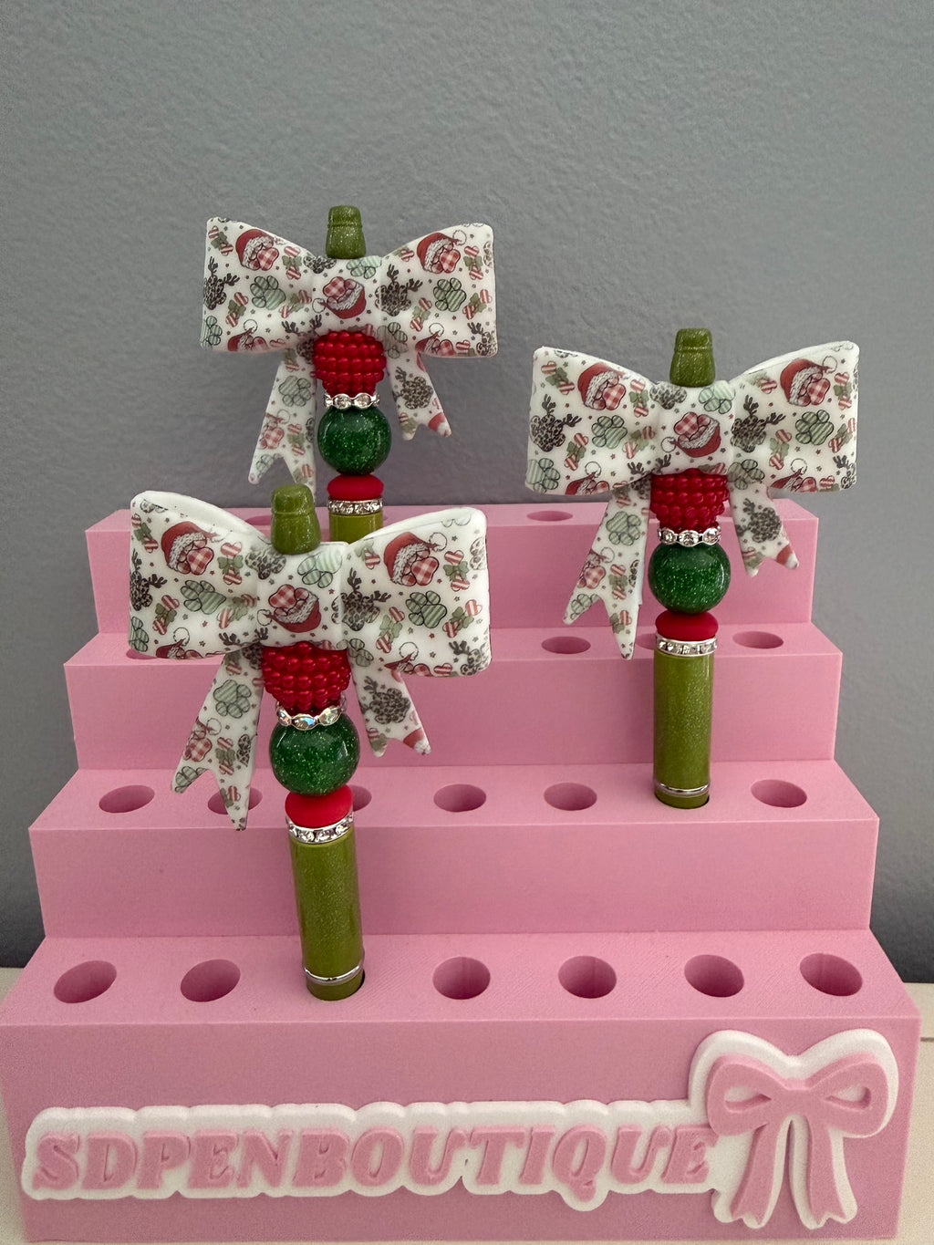 Santa Dog Paw Bow Beaded Pen