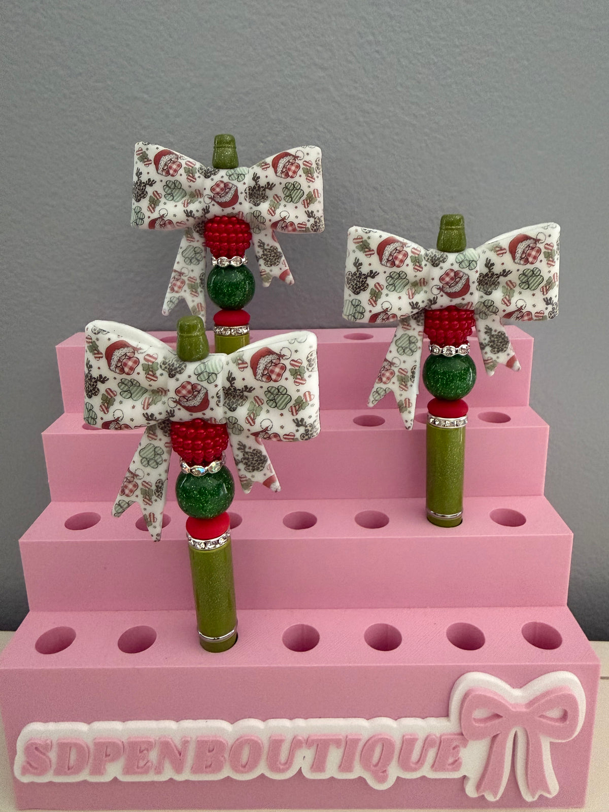 Santa Dog Paw Bow Beaded Pen