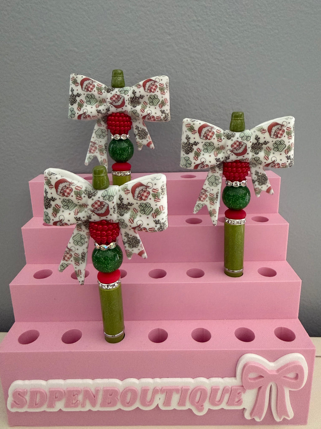 Santa Dog Paw Bow Beaded Pen