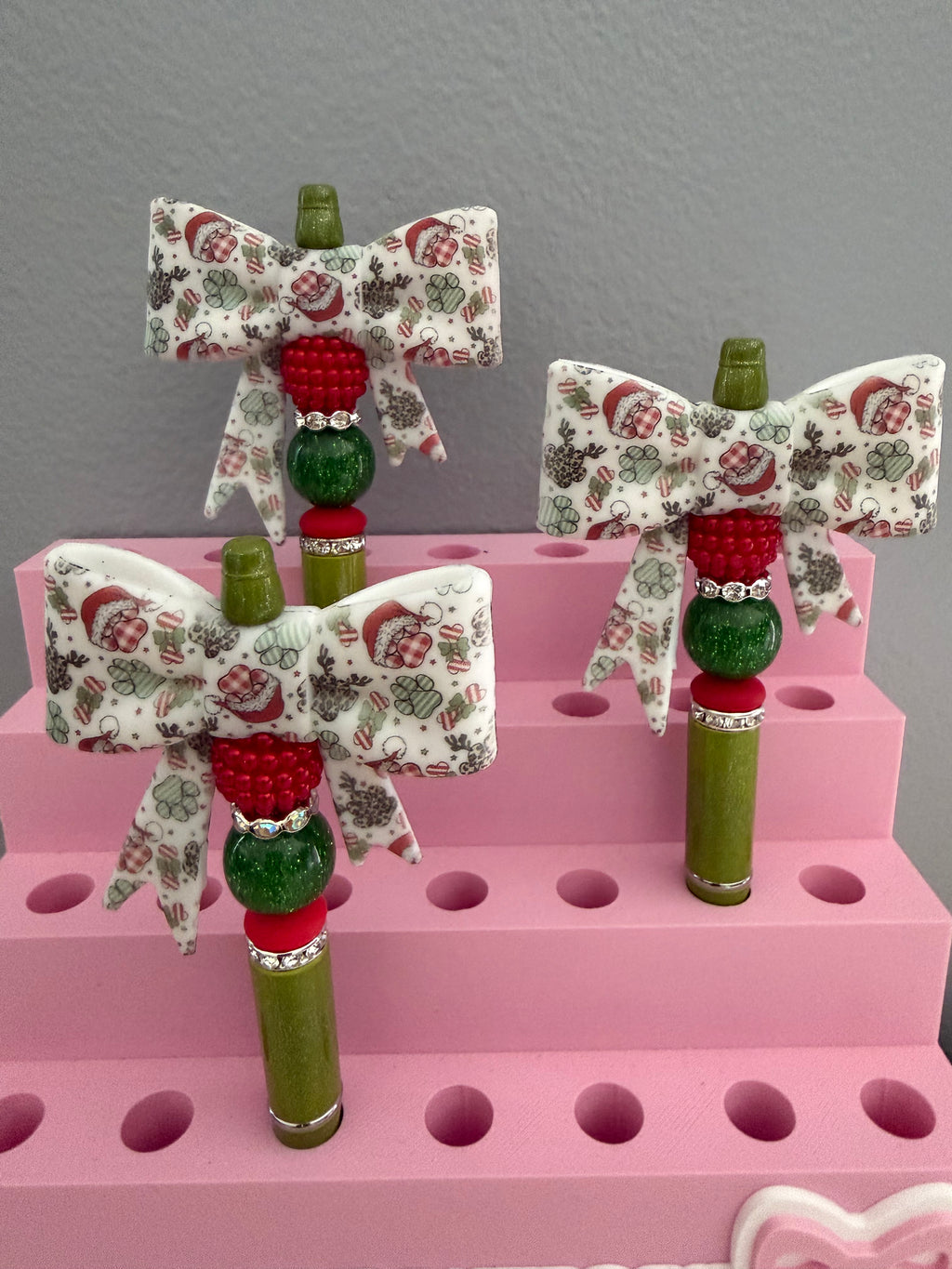 Santa Dog Paw Bow Beaded Pen