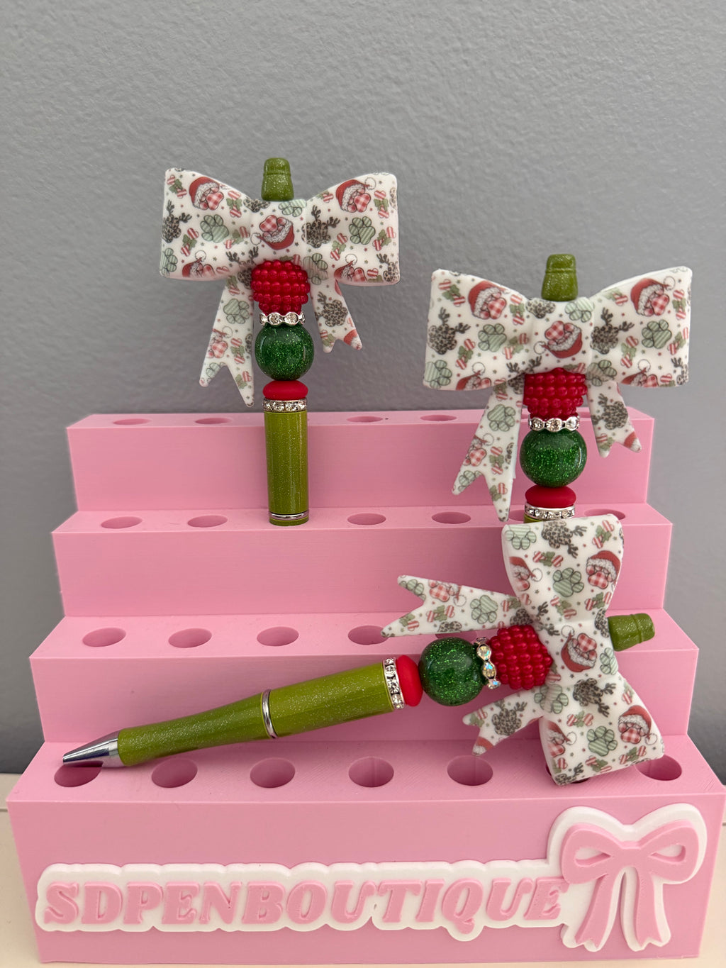 Santa Dog Paw Bow Beaded Pen