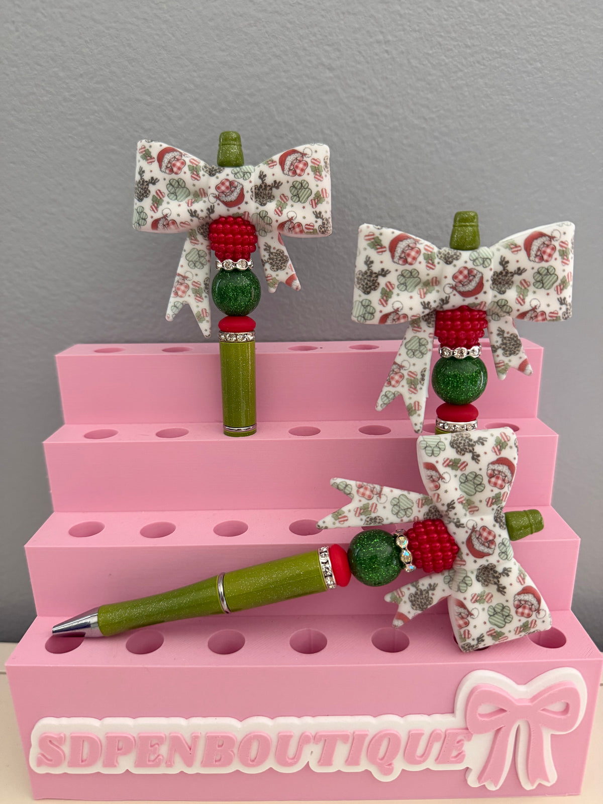 Santa Dog Paw Bow Beaded Pen