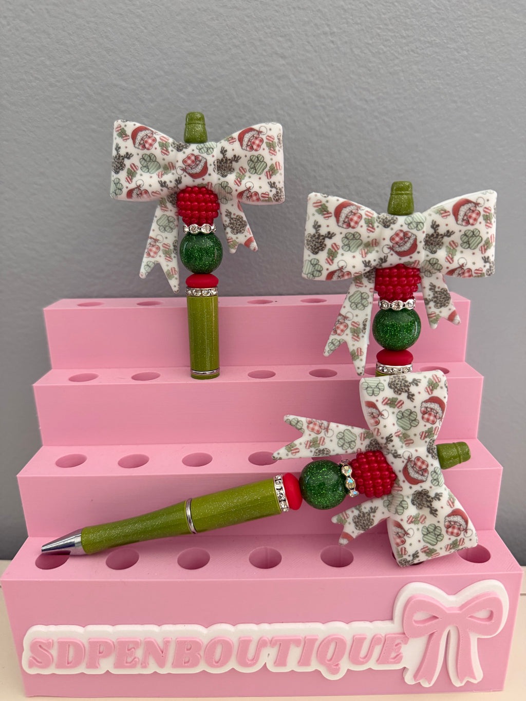 Santa Dog Paw Bow Beaded Pen