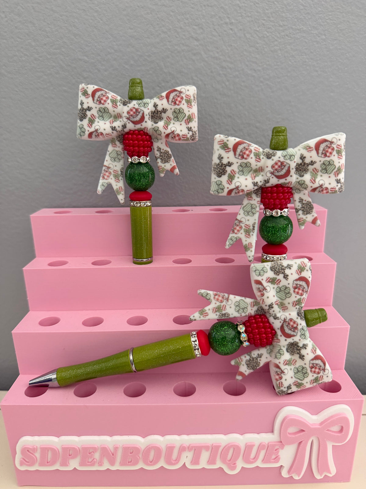 Santa Dog Paw Bow Beaded Pen