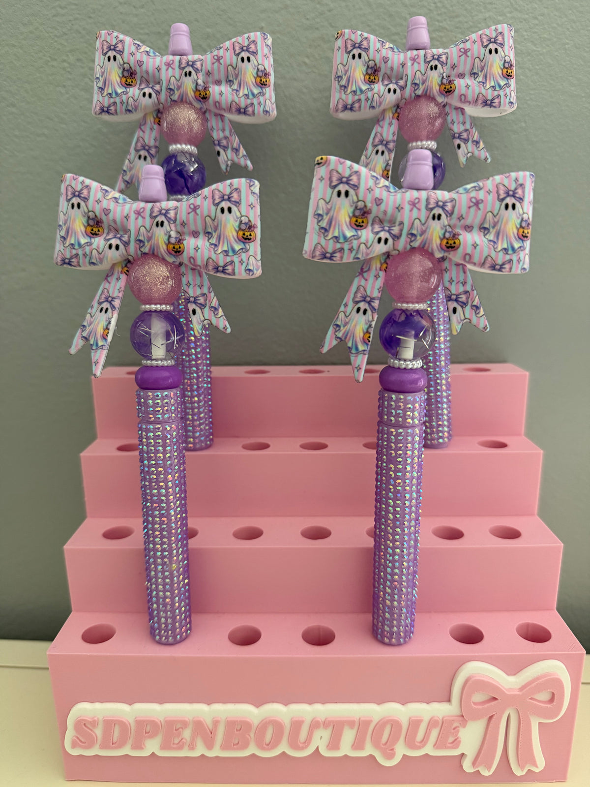 Ghost Purple Bow Beaded on Rhinestone Pen