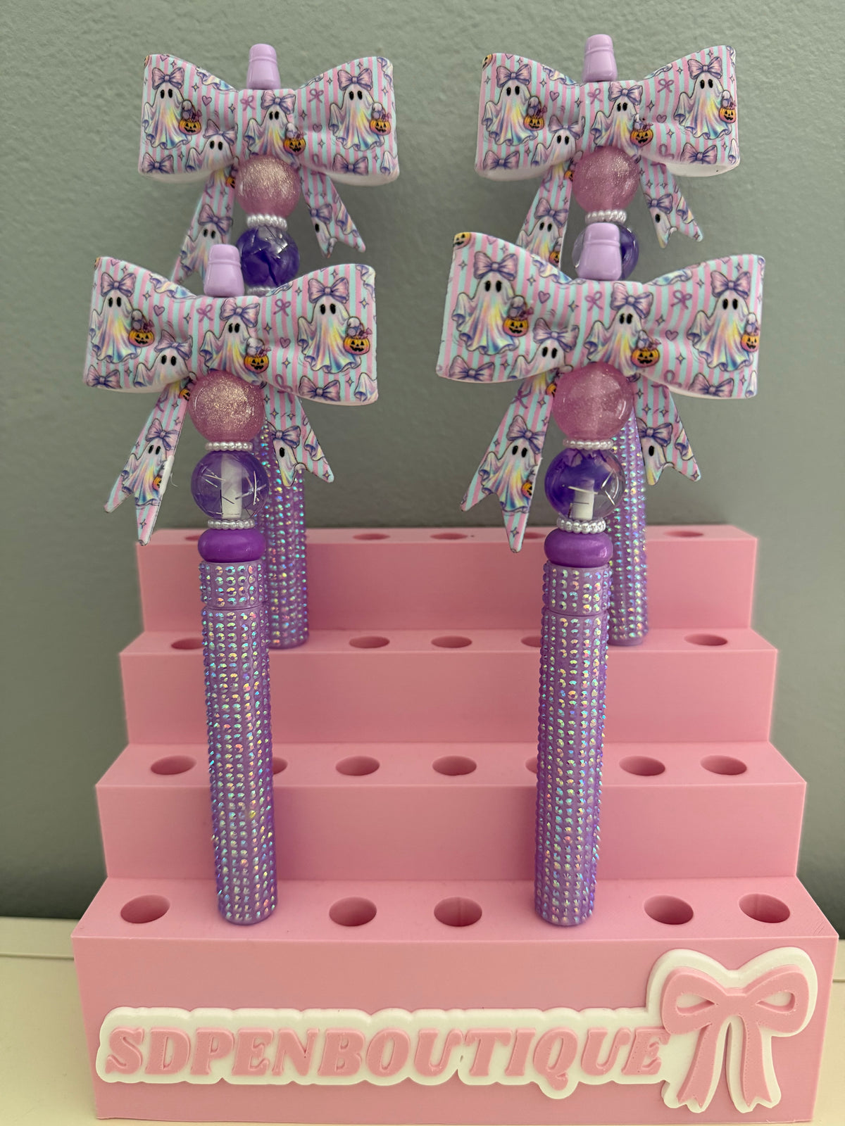 Ghost Purple Bow Beaded on Rhinestone Pen