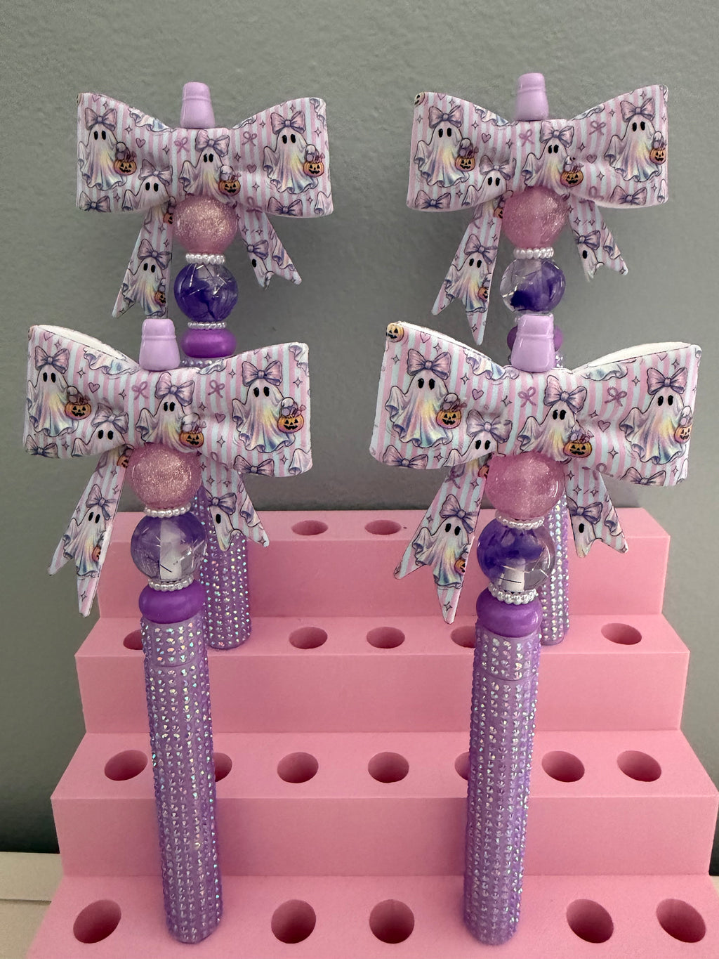 Ghost Purple Bow Beaded on Rhinestone Pen