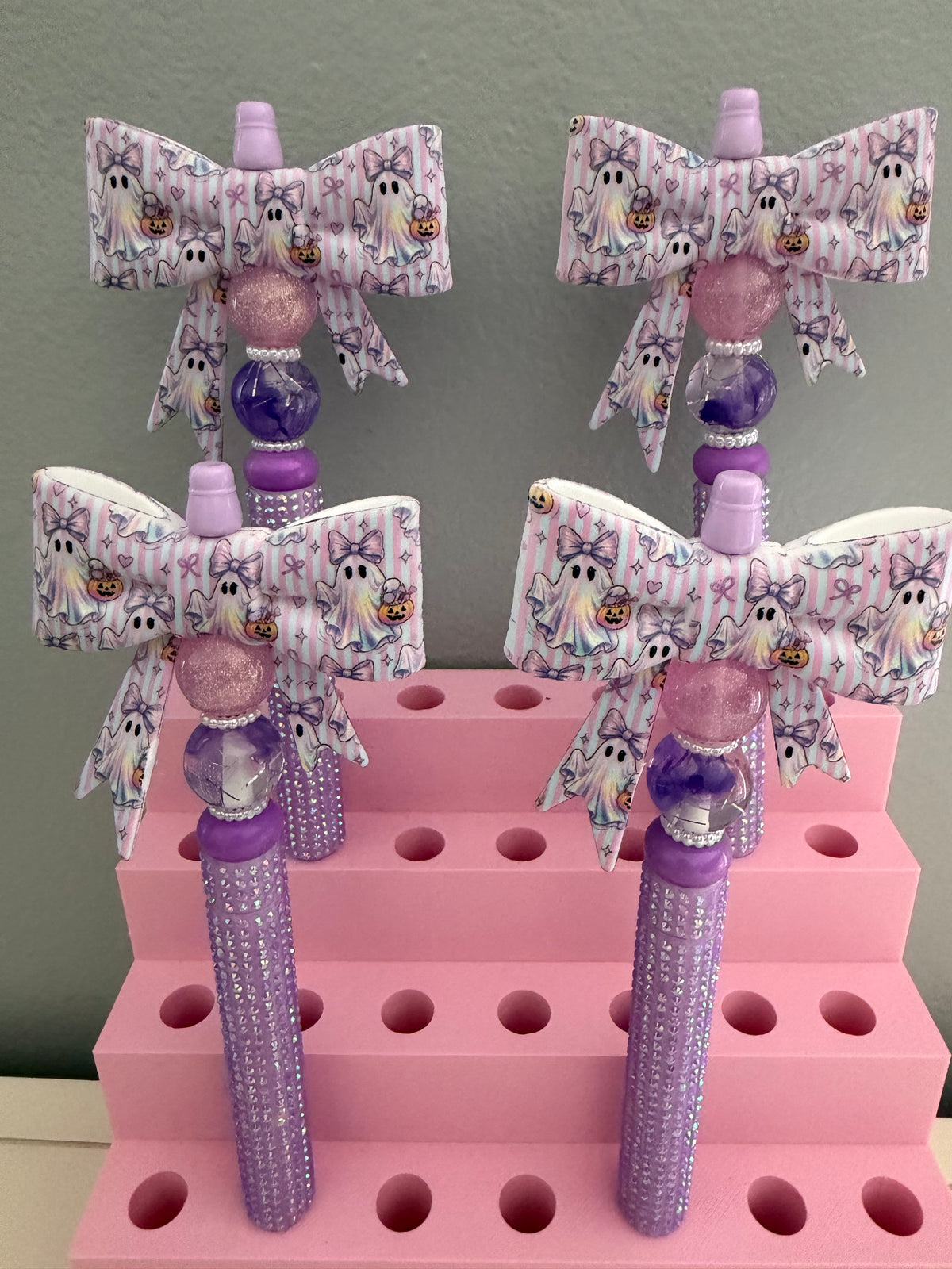 Ghost Purple Bow Beaded on Rhinestone Pen