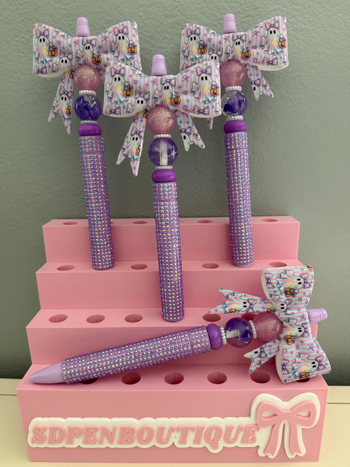 Ghost Purple Bow Beaded on Rhinestone Pen