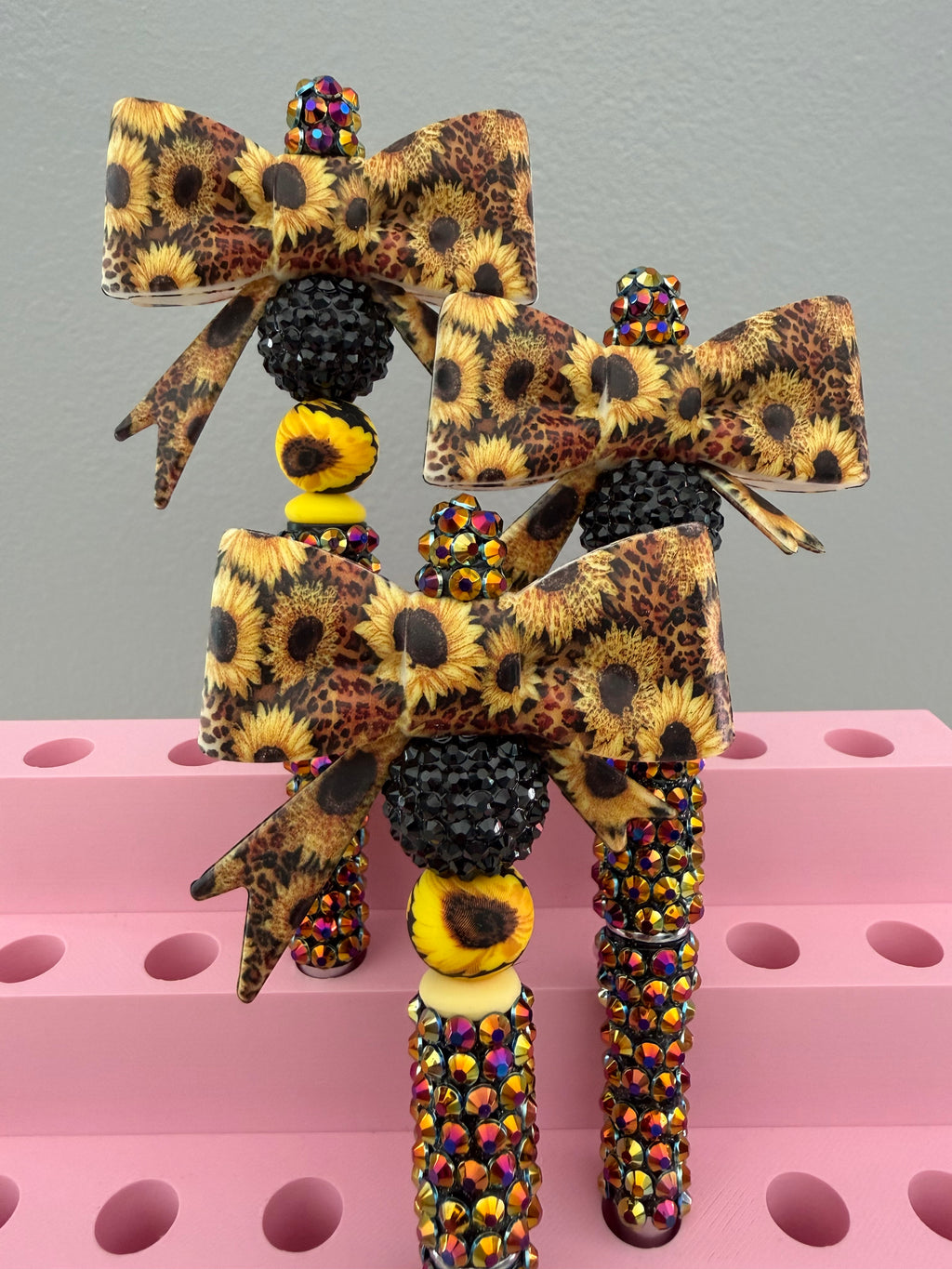 Yellow Sunflower Fancy Beaded Bow Pen
