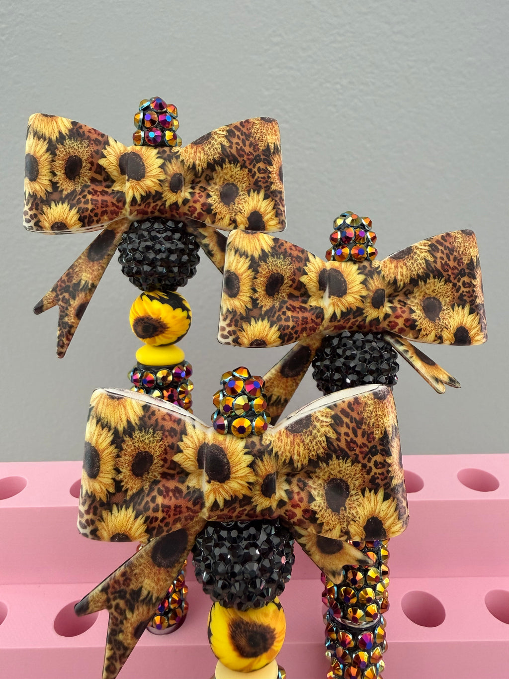 Yellow Sunflower Fancy Beaded Bow Pen