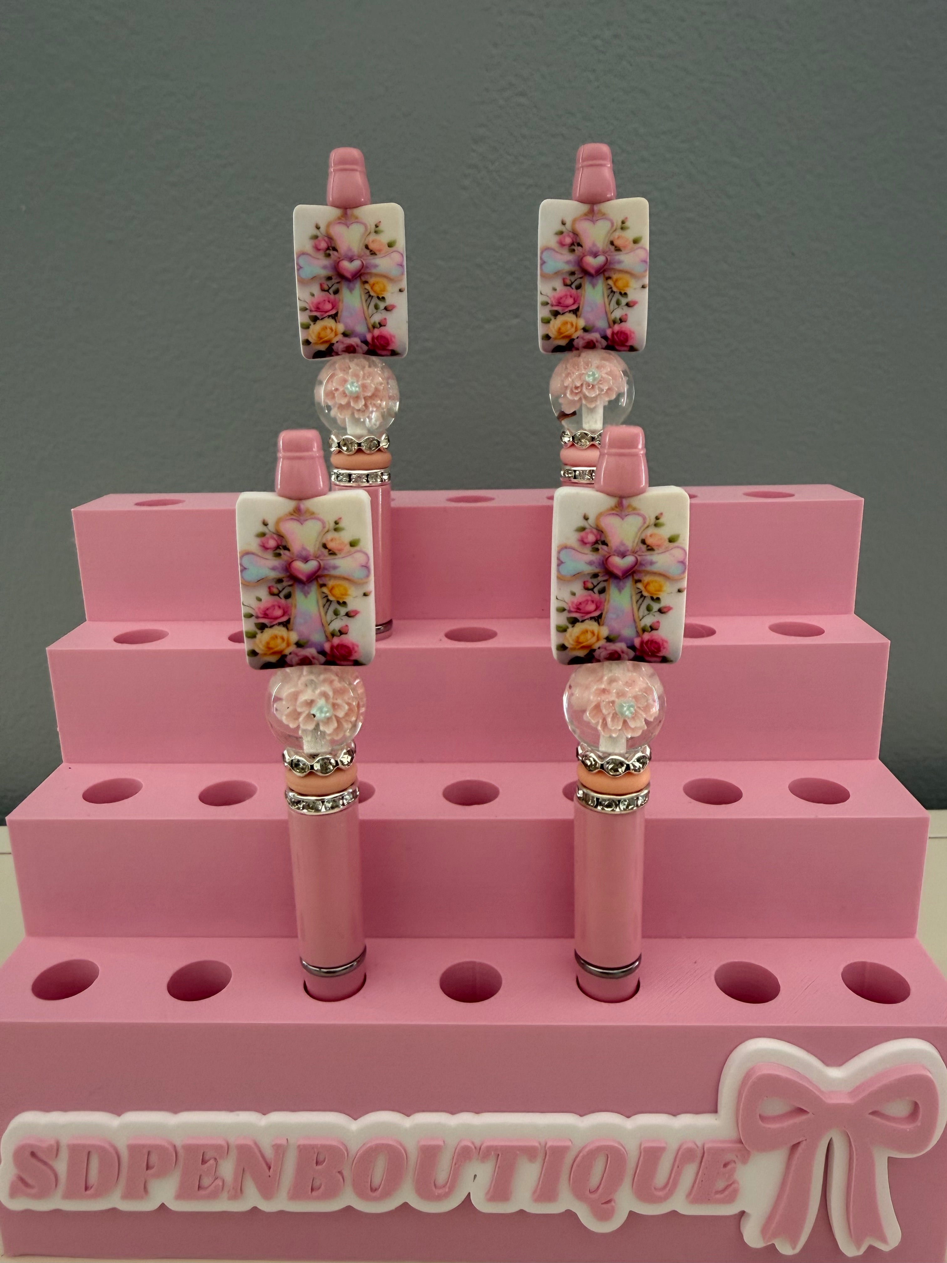 Cross With Flowers Beaded Pen