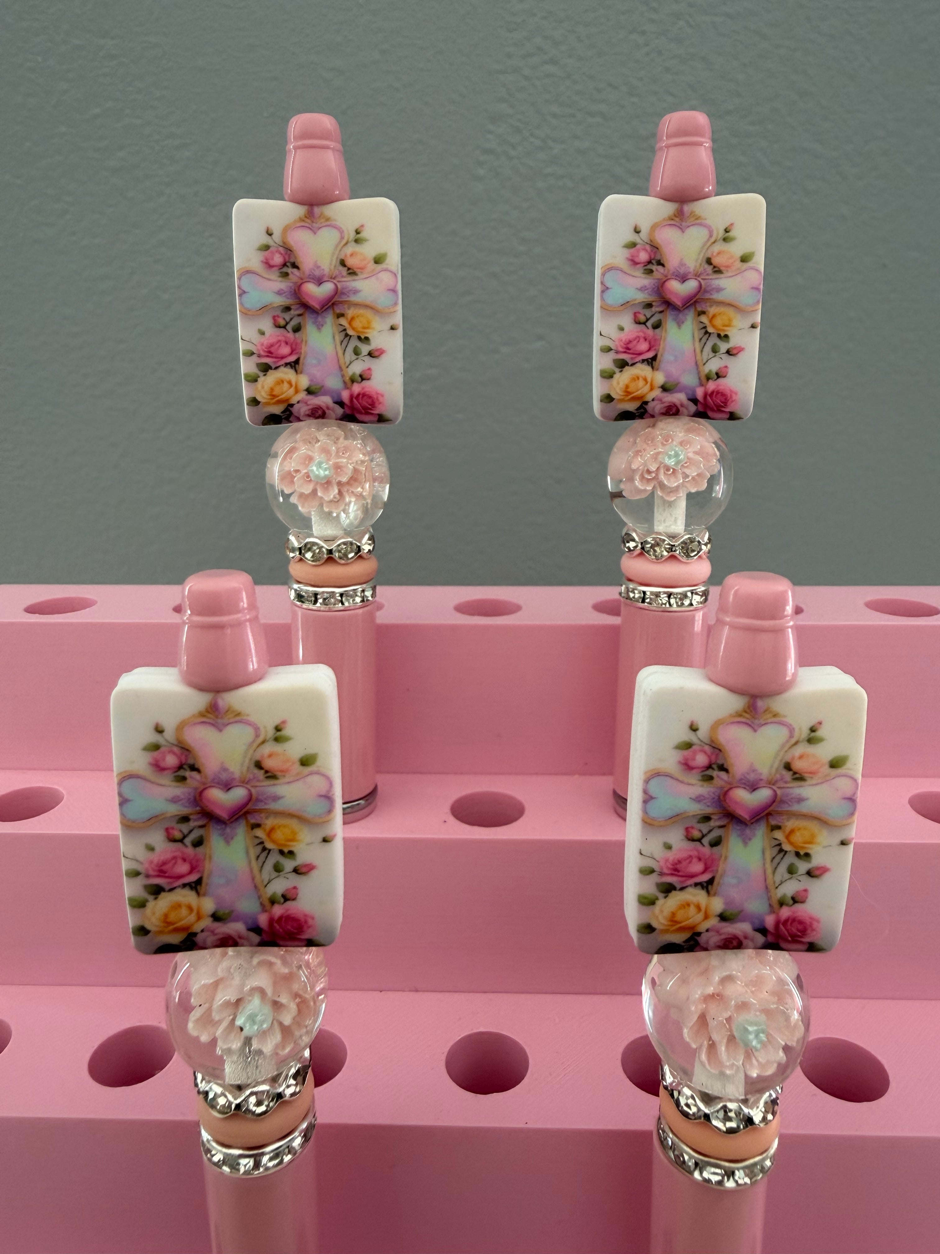 Cross With Flowers Beaded Pen