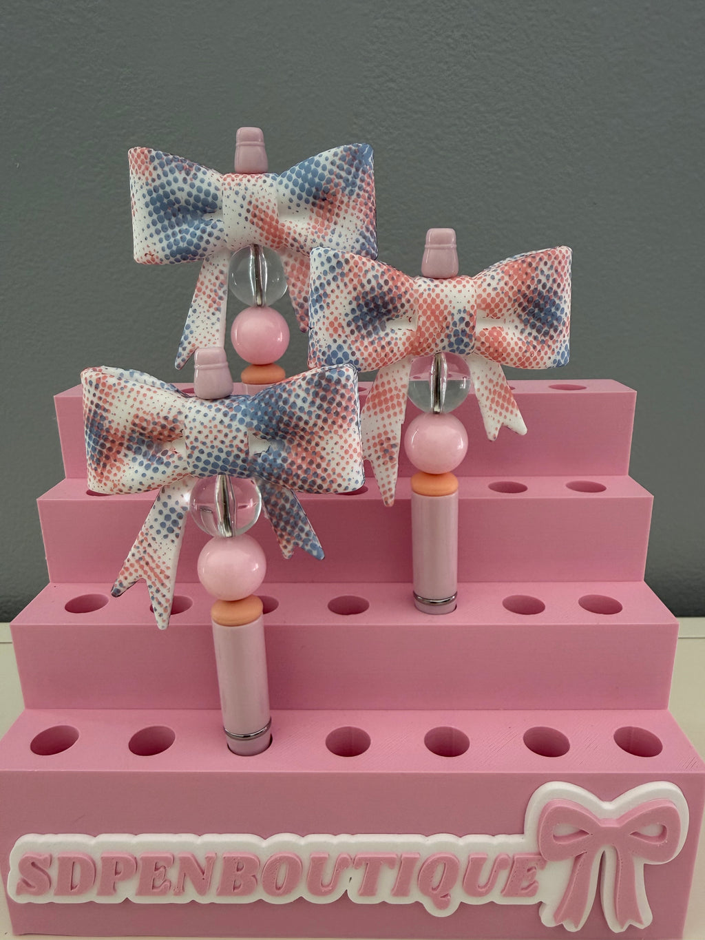 Pink and Blue Beaded Bow Pen