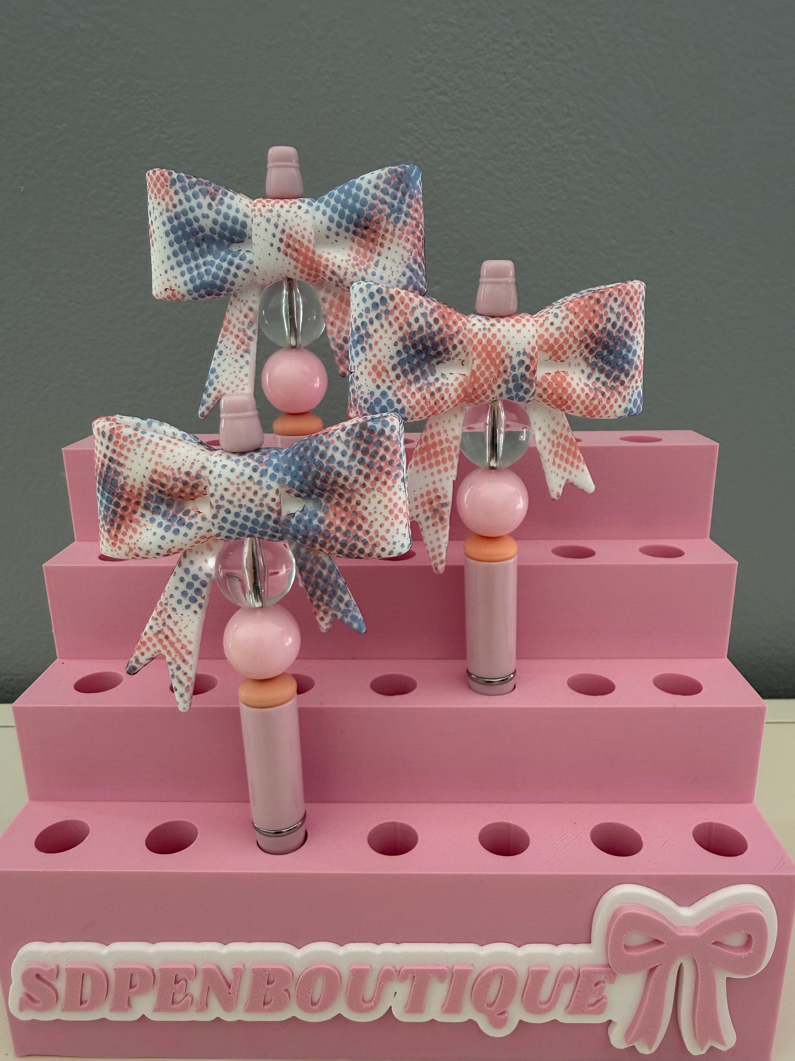 Pink and Blue Beaded Bow Pen
