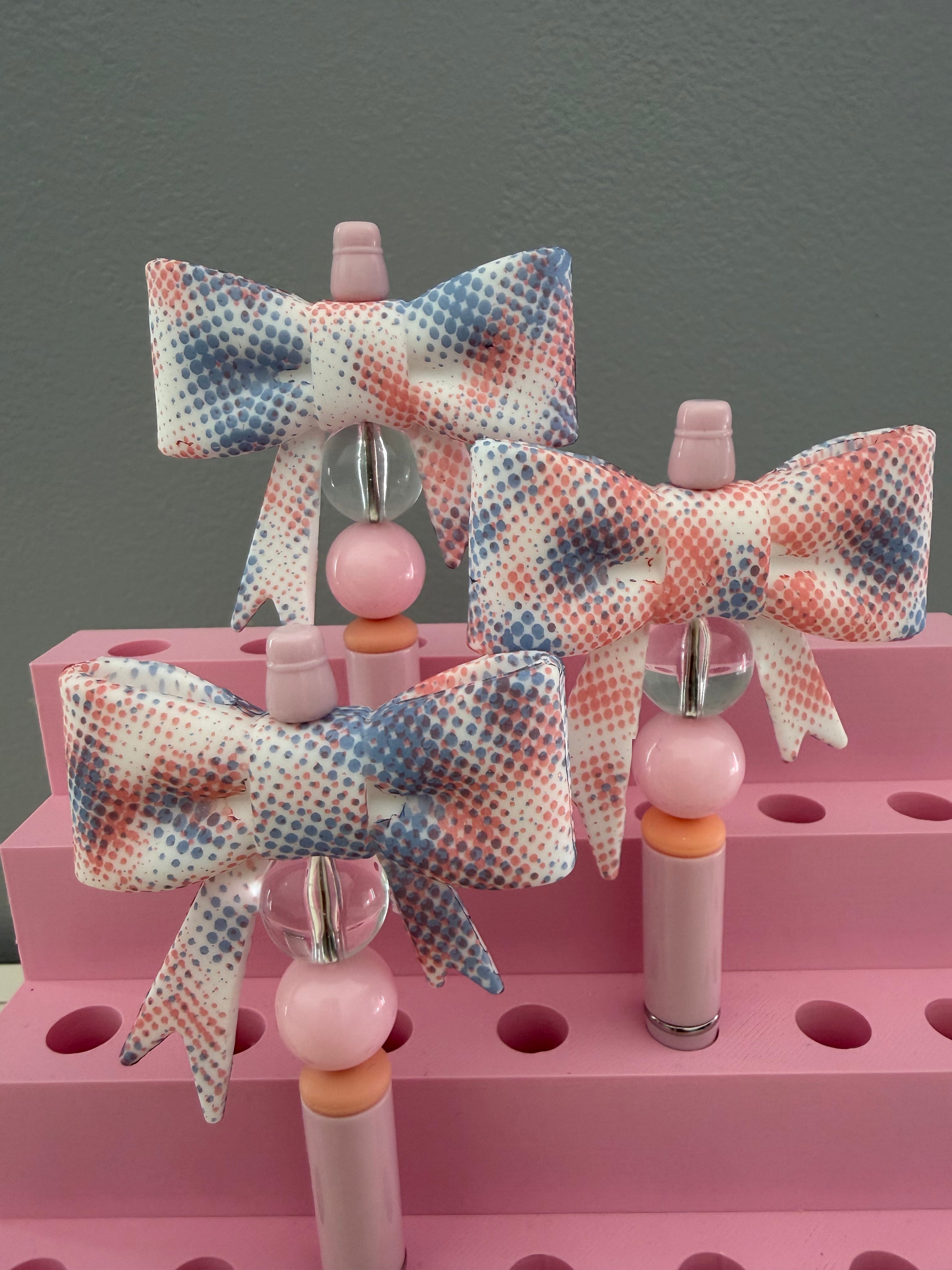 Pink and Blue Beaded Bow Pen