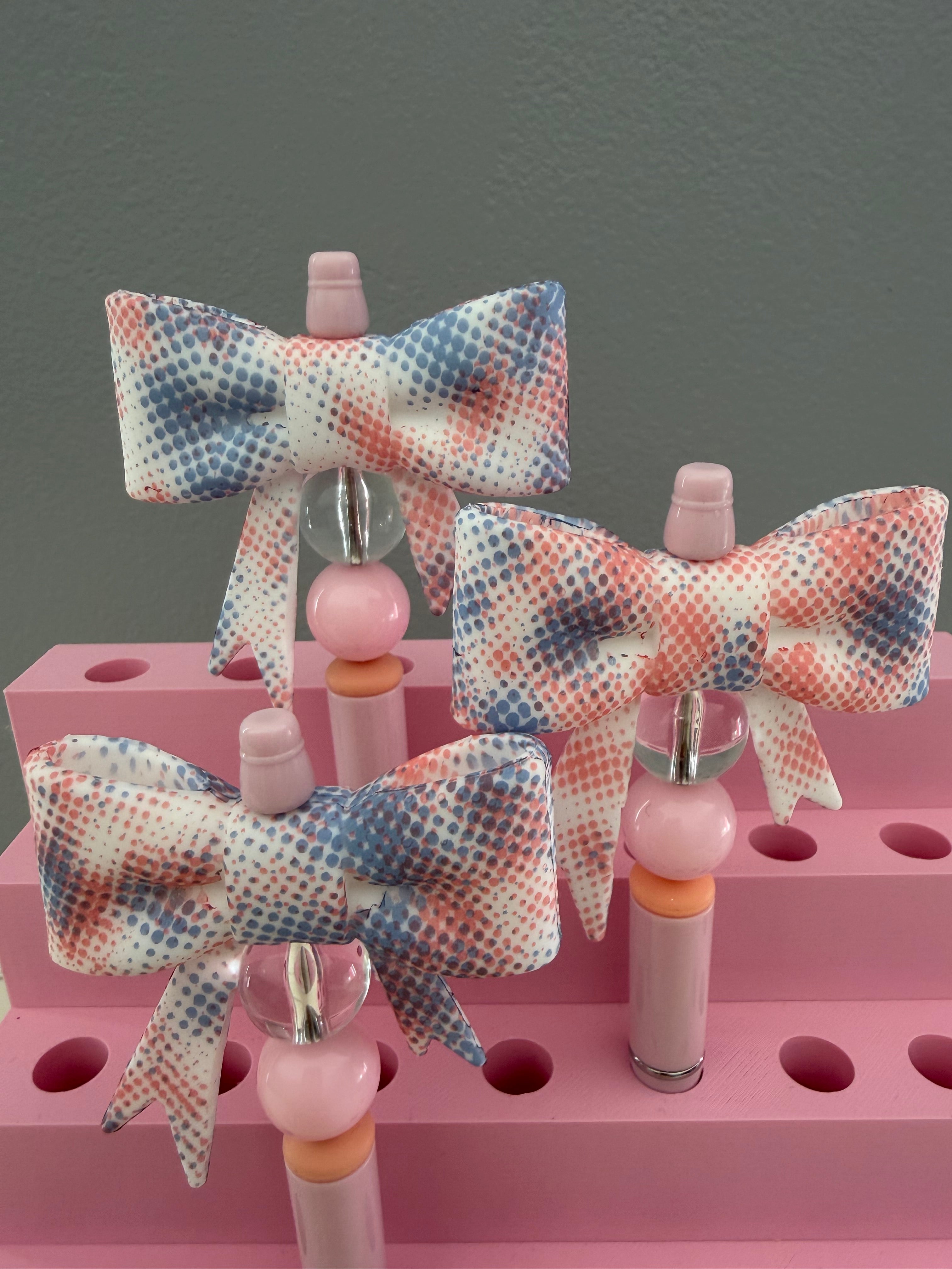 Pink and Blue Beaded Bow Pen