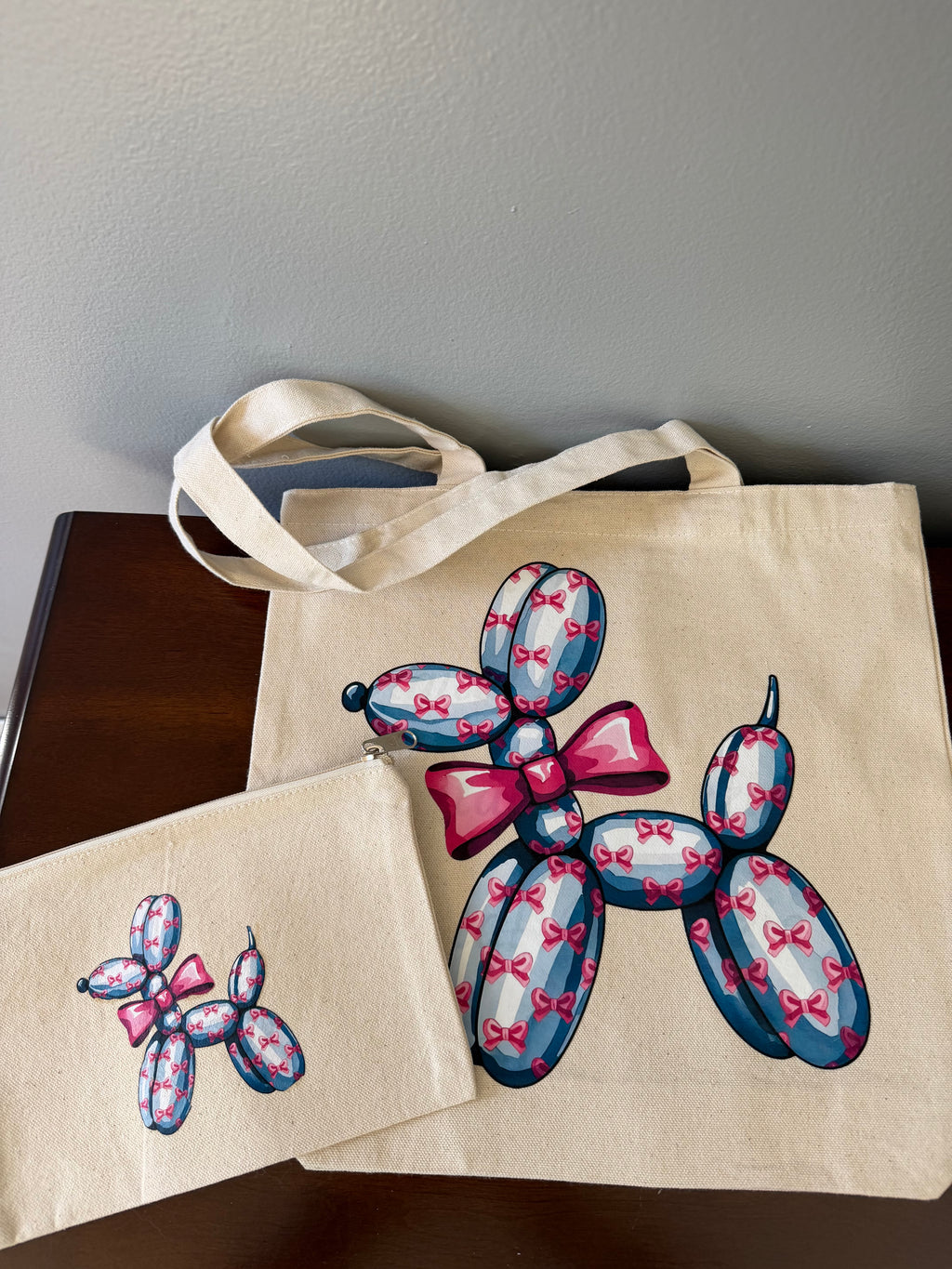 Balloon Dog Tote Bag With Matching Zipper Pouch