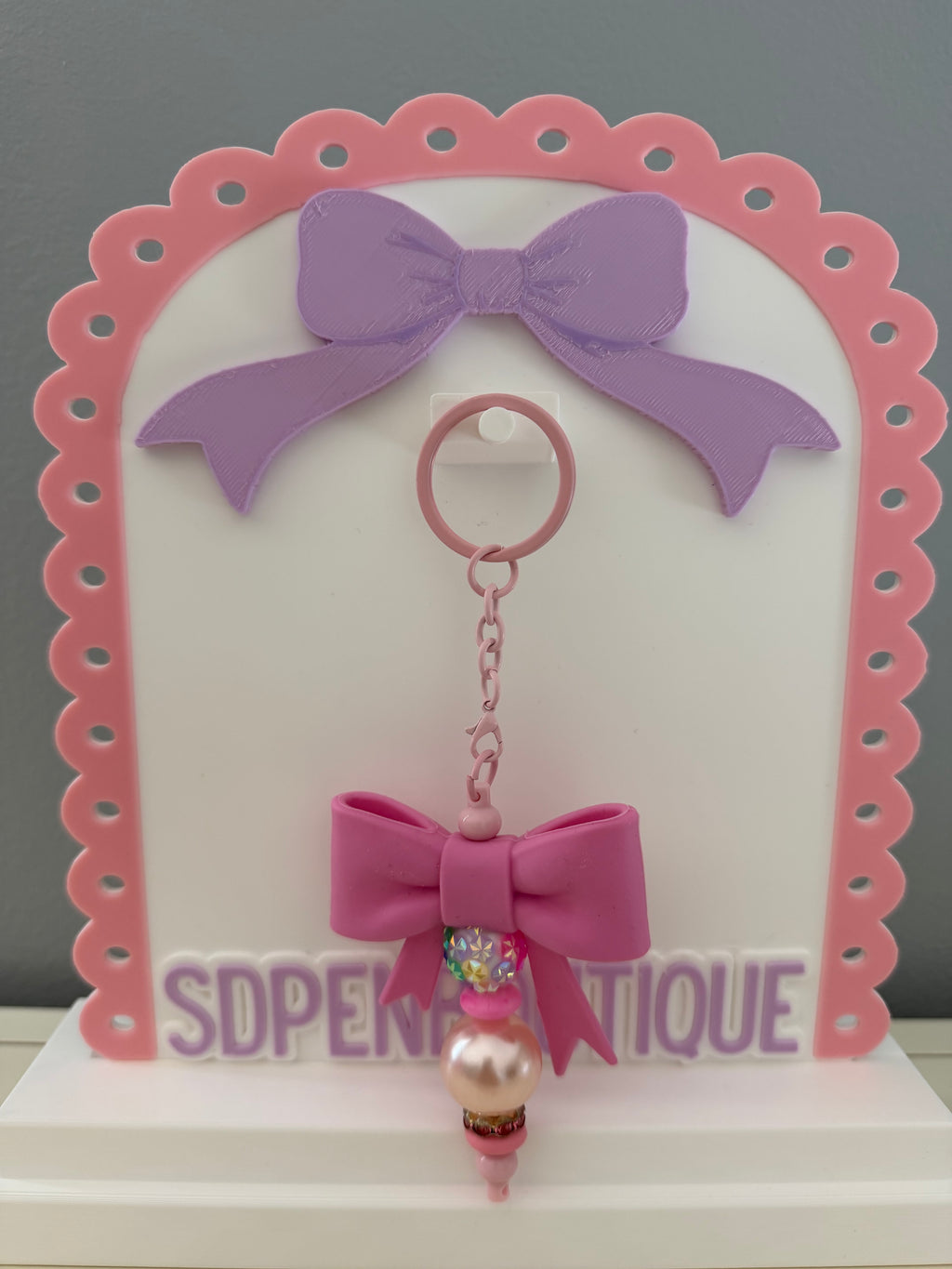Pink Bow Beaded Keychain