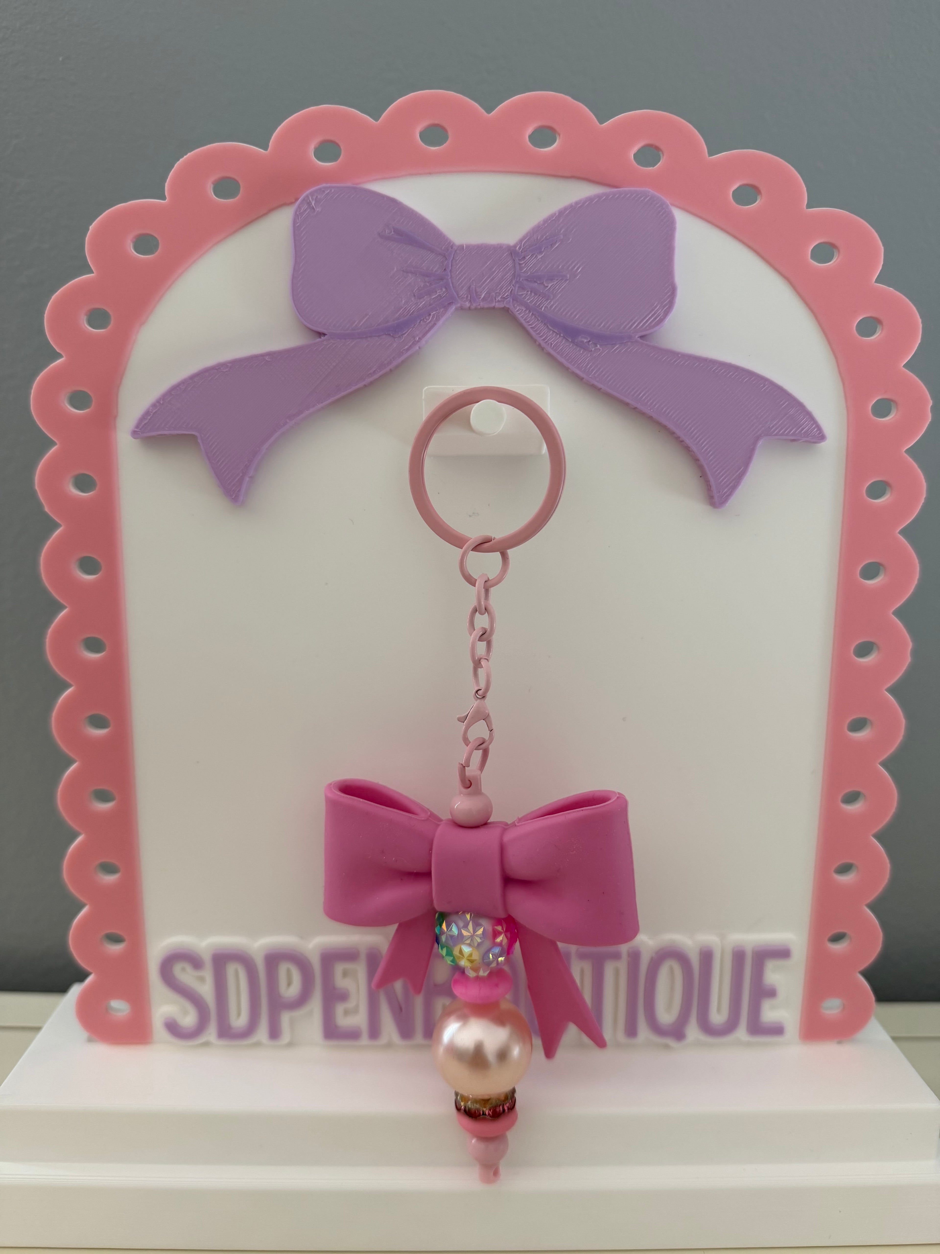 Pink Bow Beaded Keychain