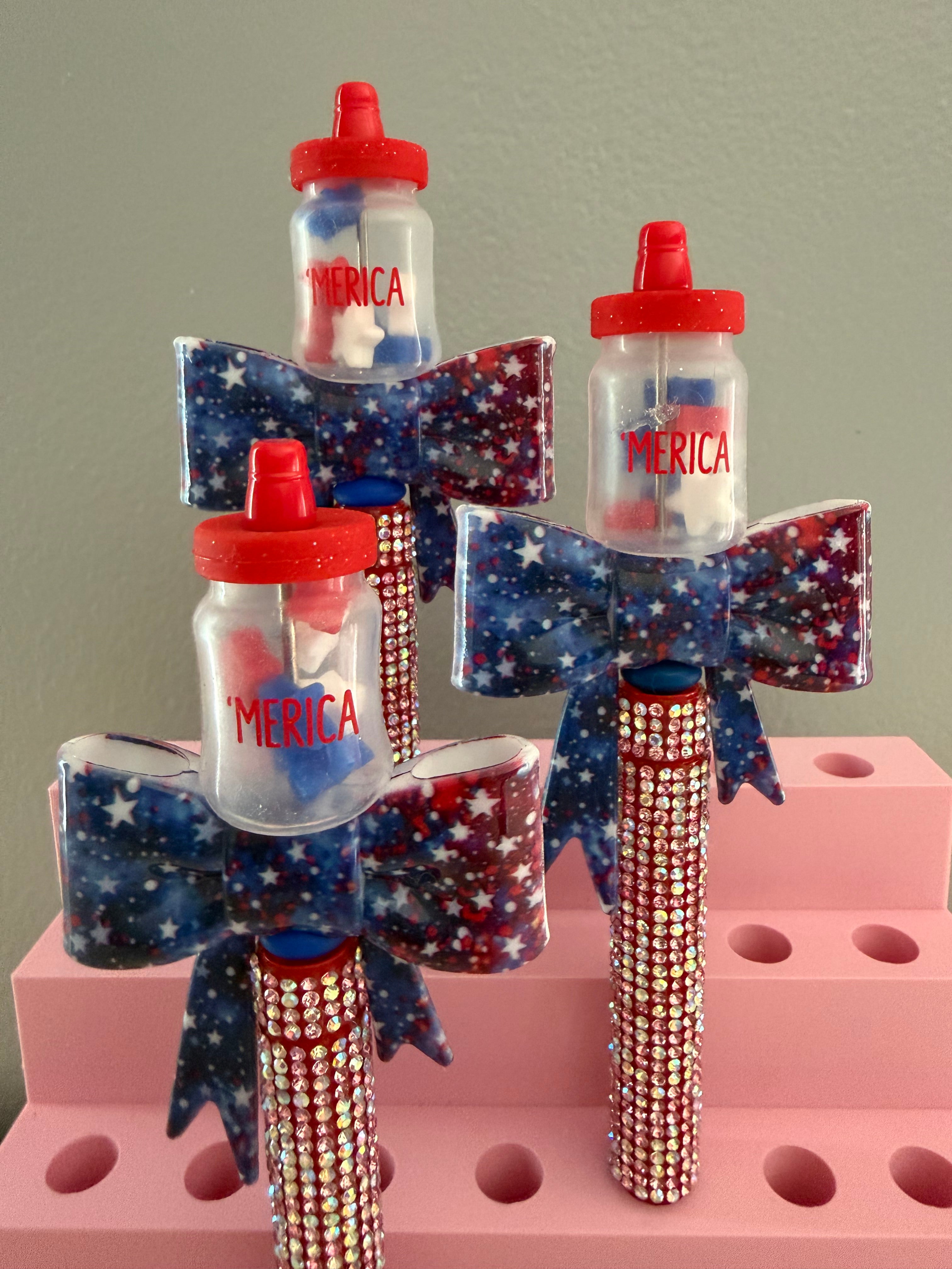 Merica/Patriotic Bow Beaded Pen