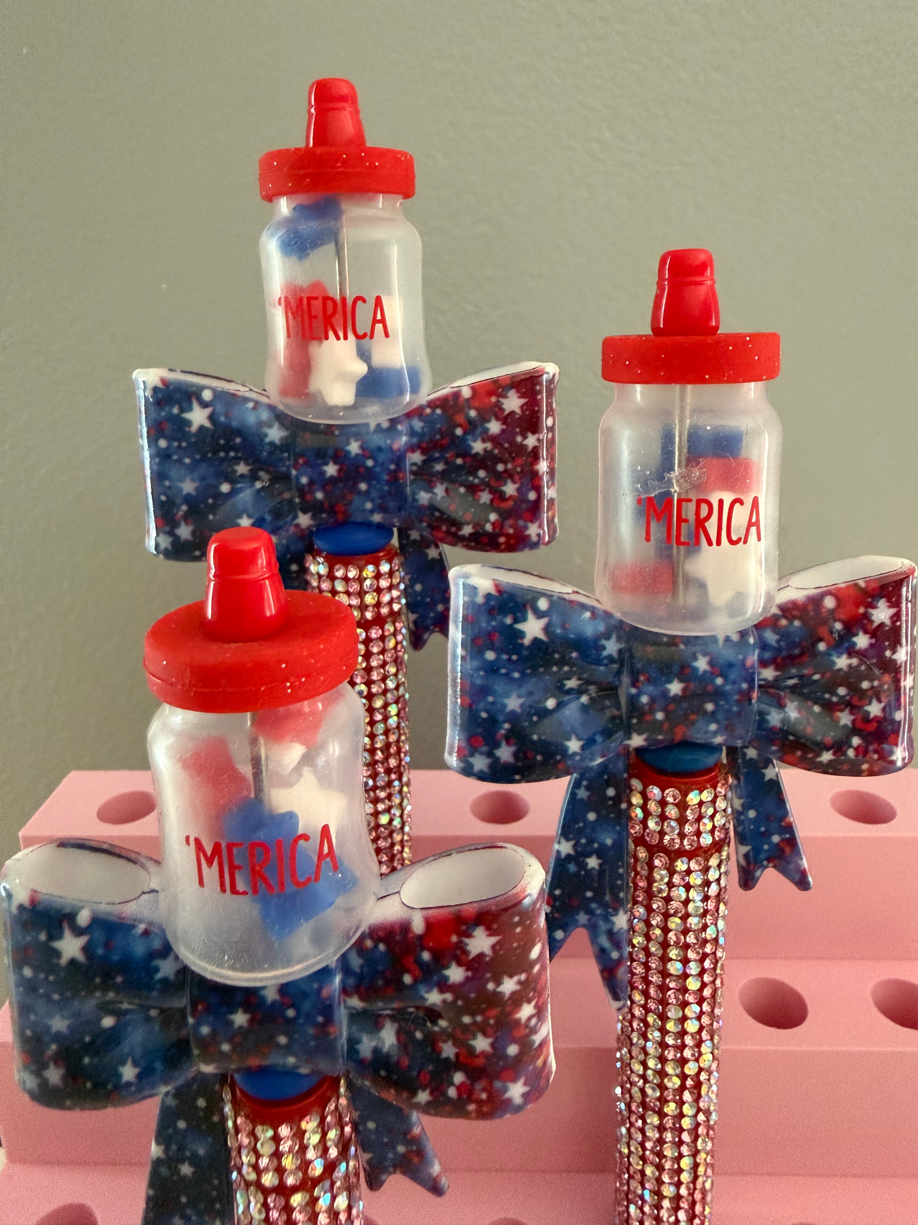 Merica/Patriotic Bow Beaded Pen