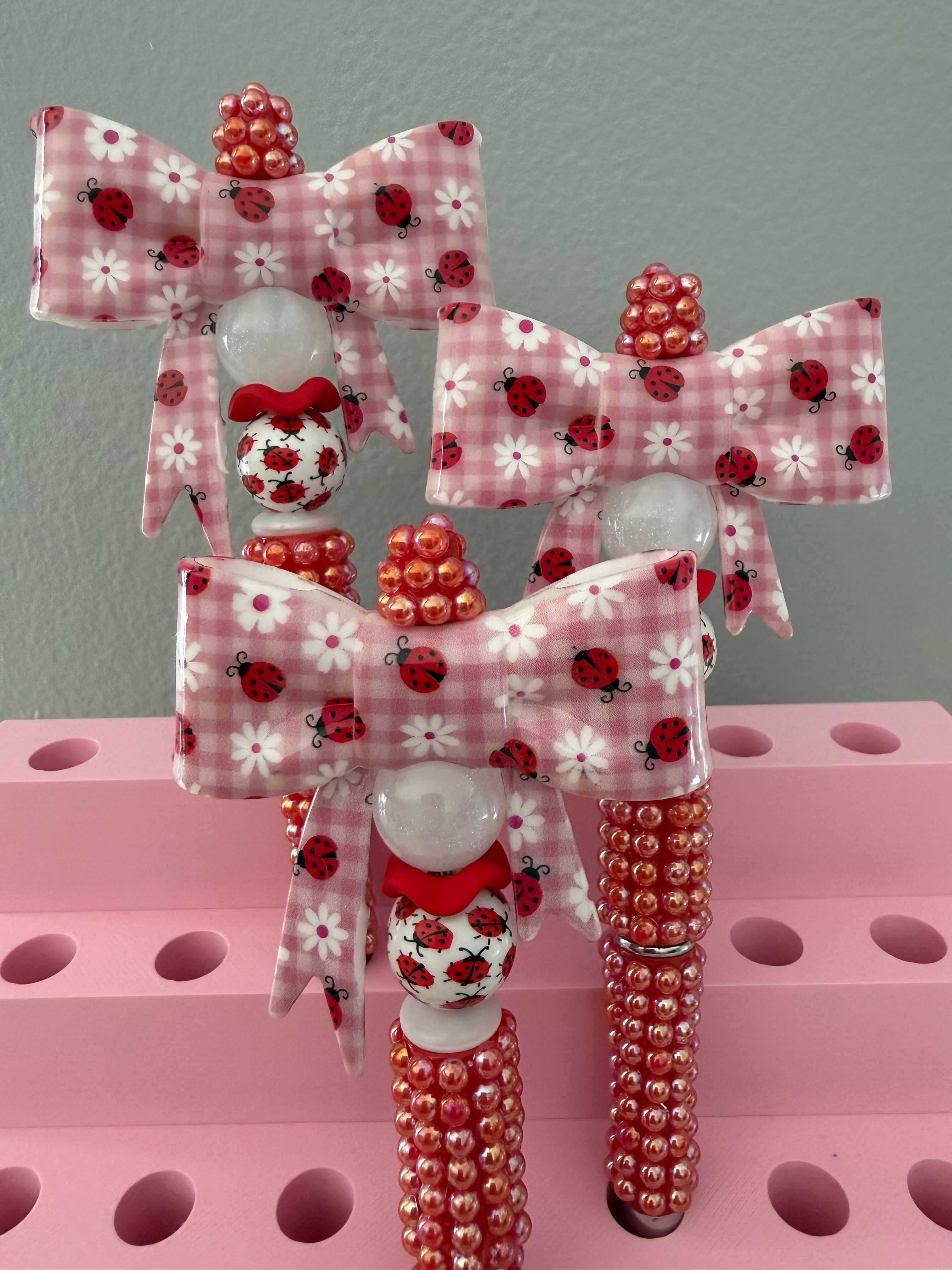 Ladybug Bow Beaded Pen