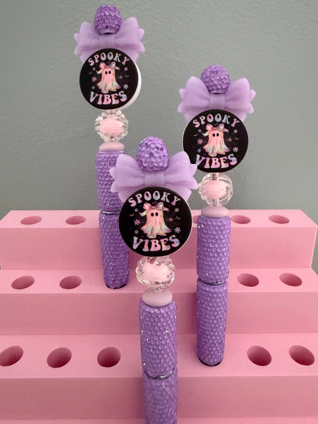 Spooky Vibes Purple Bow Beaded Pen