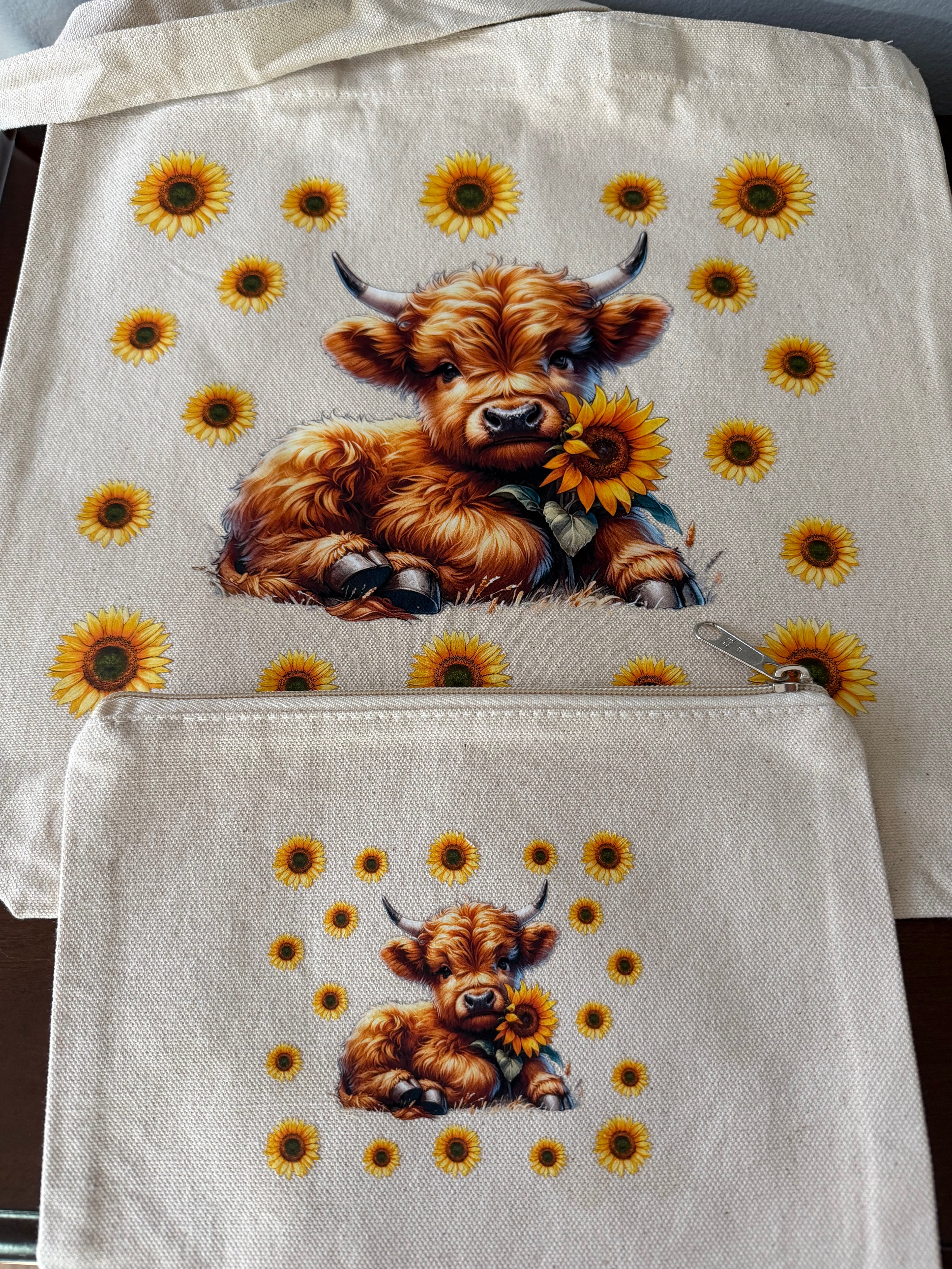 Highland Cow Tote Bag With Matching Zipper Pouch
