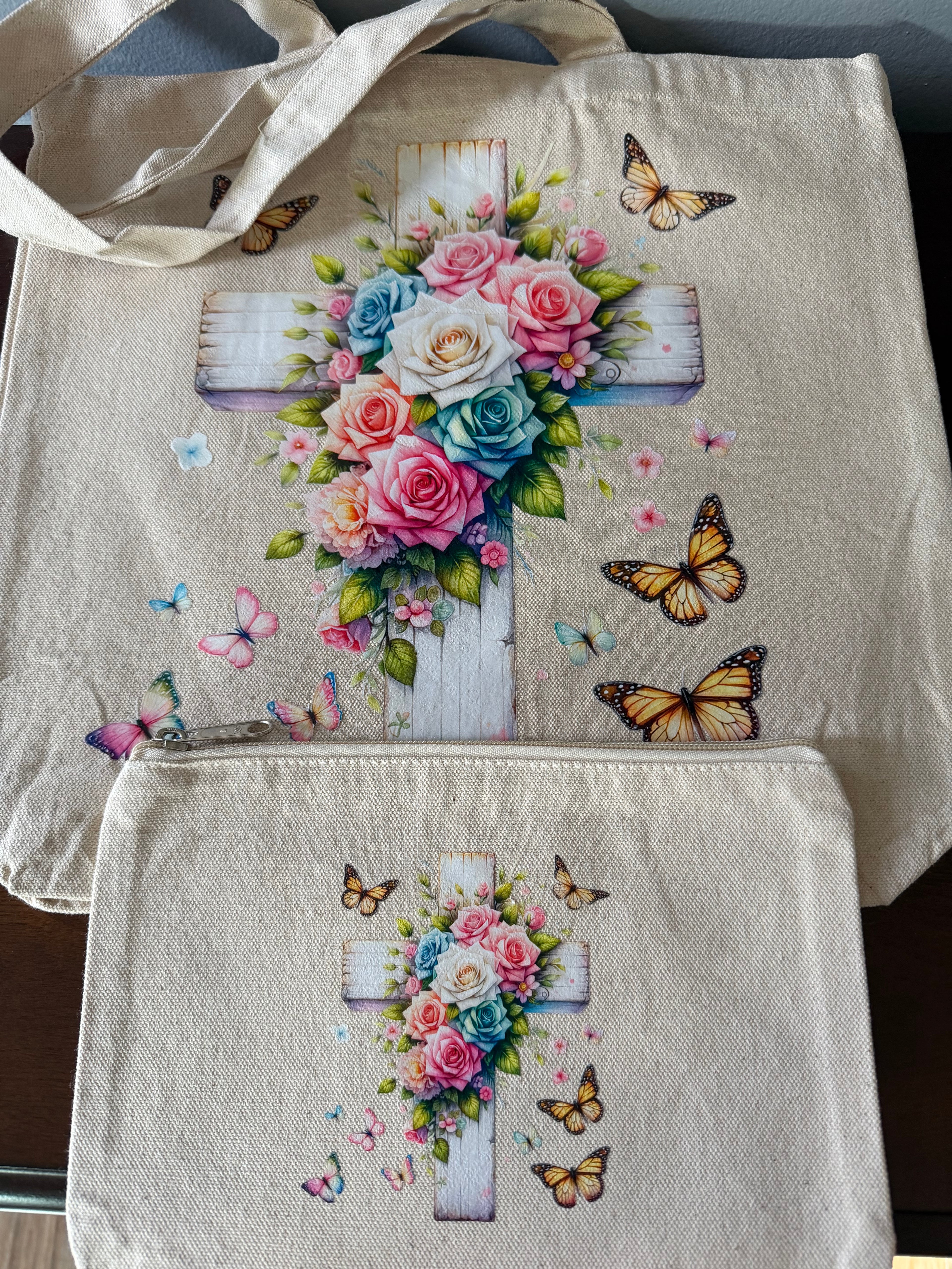 Cross Tote Bag With Matching Zipper Pouch