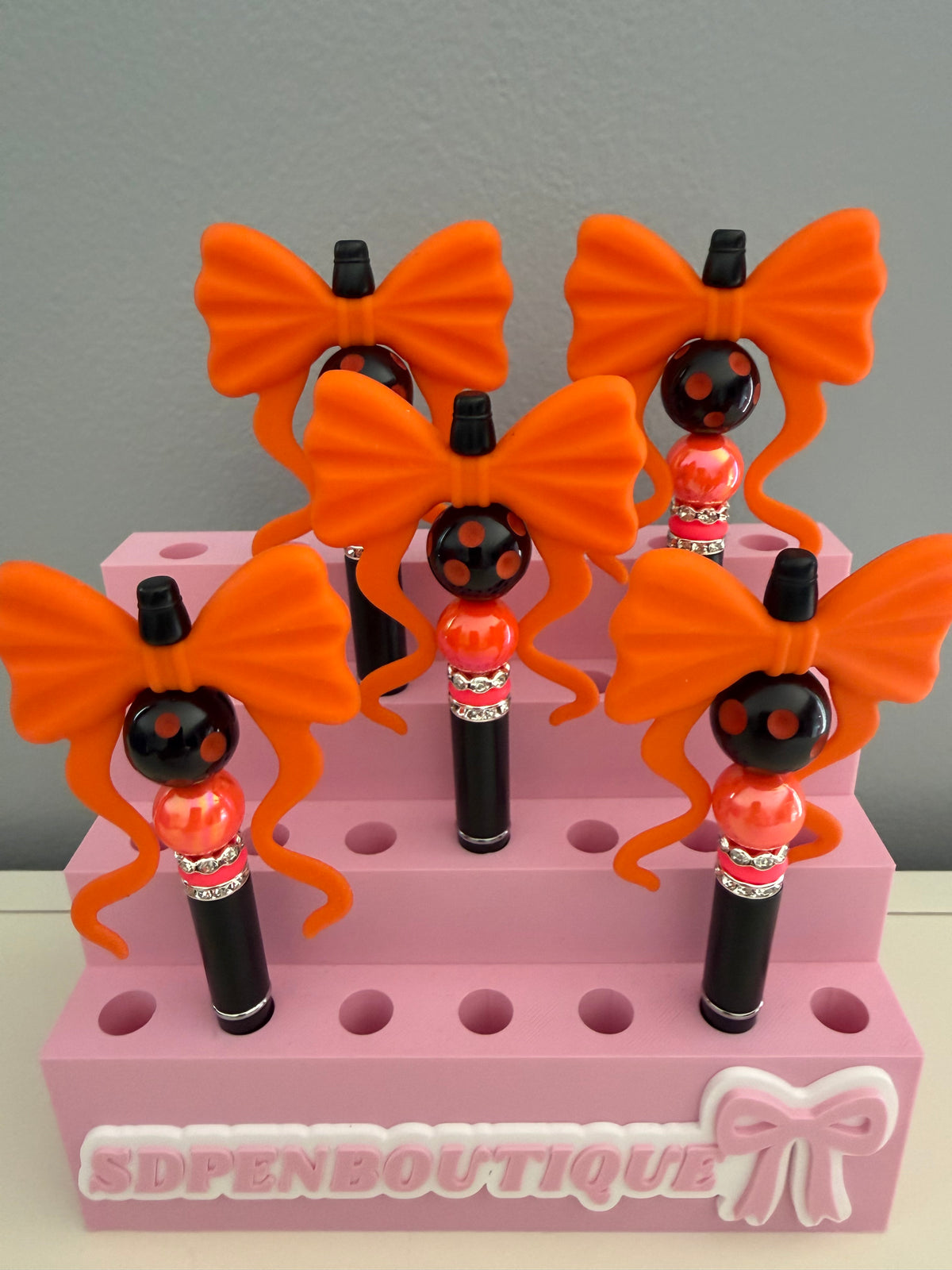 Orange Bow Beaded Pen