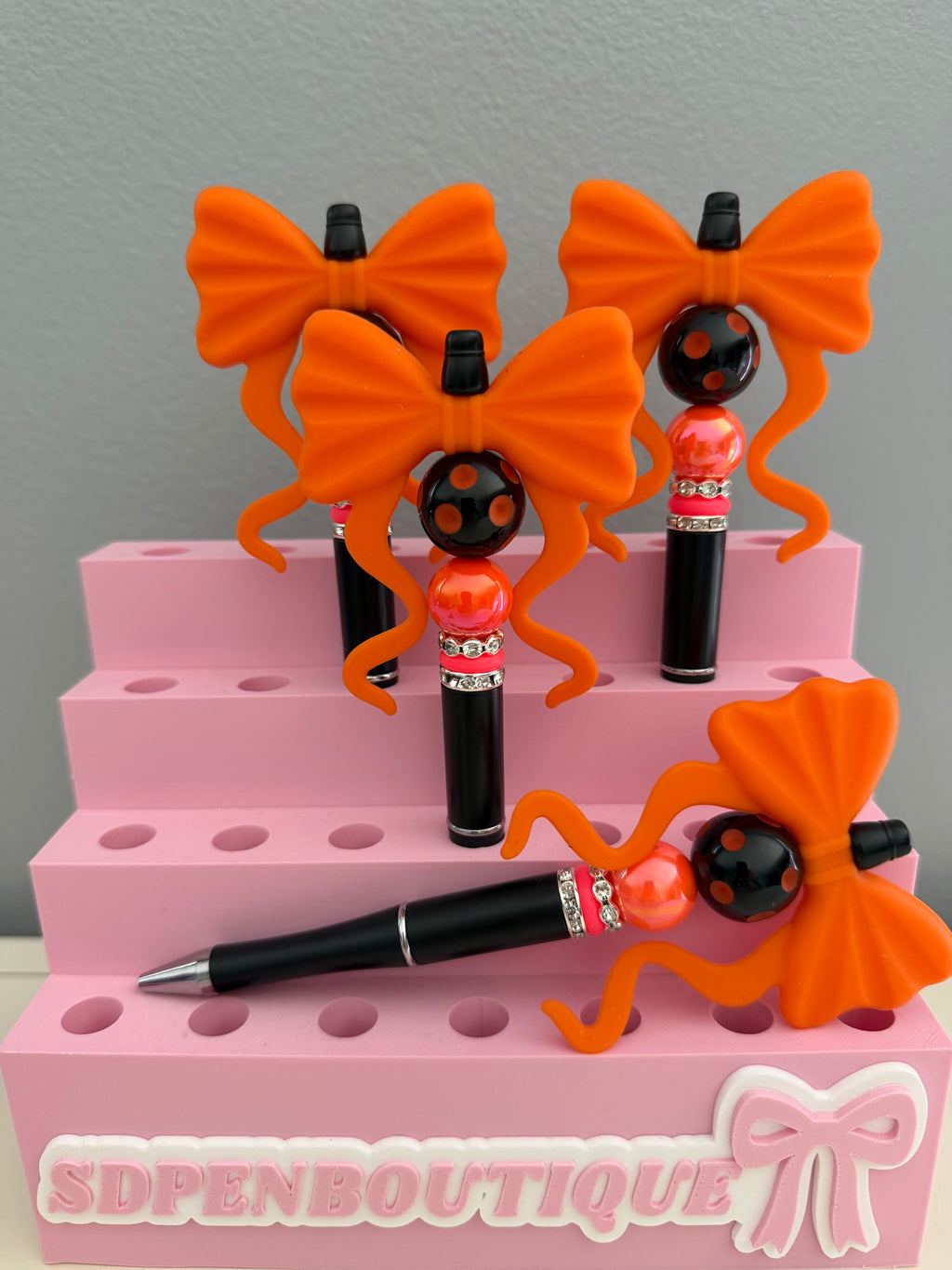 Orange Bow Beaded Pen
