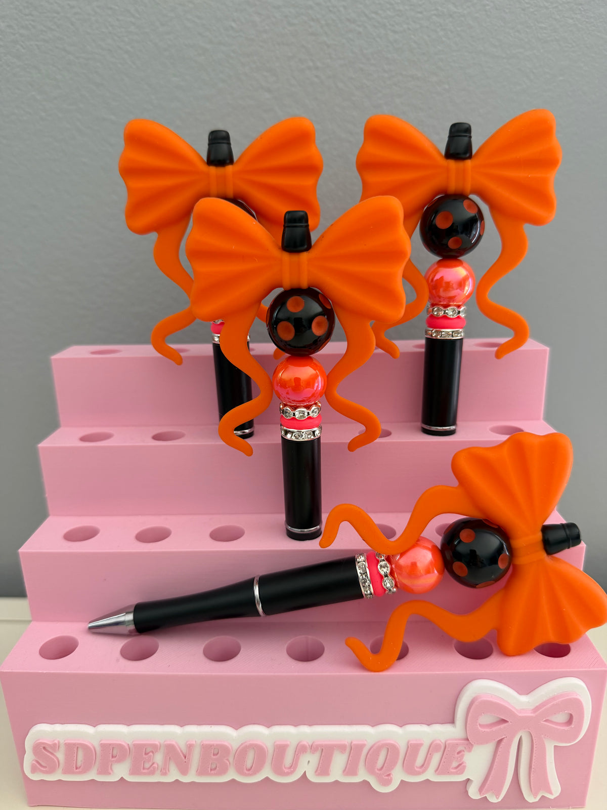 Orange Bow Beaded Pen
